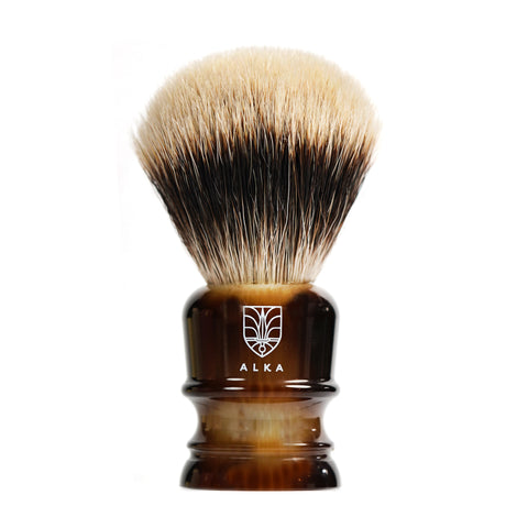 Shaving Brush - Alka Tibetan White Super Badger - Horn Resin Handle by Alka - Alambika Canada
