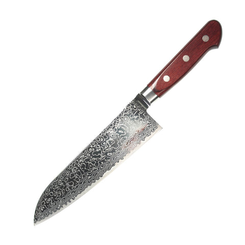 Tsunehisa A10 damas Red Santoku 180mm by Alambika - Alambika Canada